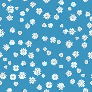 Winter seamless pattern with white snowflakes on blue background. Vector 库存插图