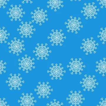 Winter seamless pattern with white snowflakes on blue background. Vector Stock Illustration
