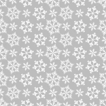 Winter seamless pattern with white snowflakes on grey background. Vector 스톡 일러스트