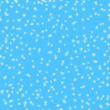 Winter seamless pattern with white snowflakes on blue background. Vector Stock Illustration