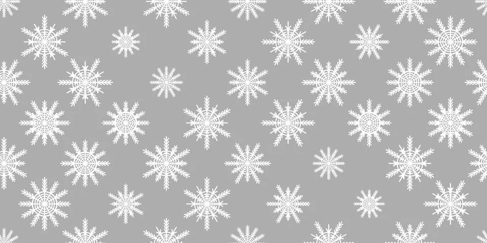 Winter seamless pattern with white snowflakes on grey background. Vector Stock Illustration