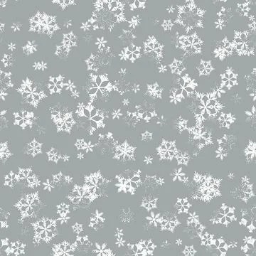 Winter seamless pattern with white snowflakes on grey background. Vector 스톡 일러스트