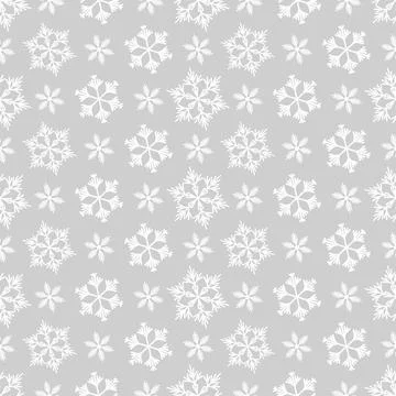 Winter seamless pattern with white snowflakes on grey background. Vector Stock Illustration