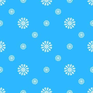 Winter seamless pattern with white snowflakes on blue background. Vector Stock Illustration