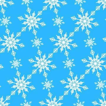 Winter seamless pattern with white snowflakes on blue background. Vector Stock Illustration