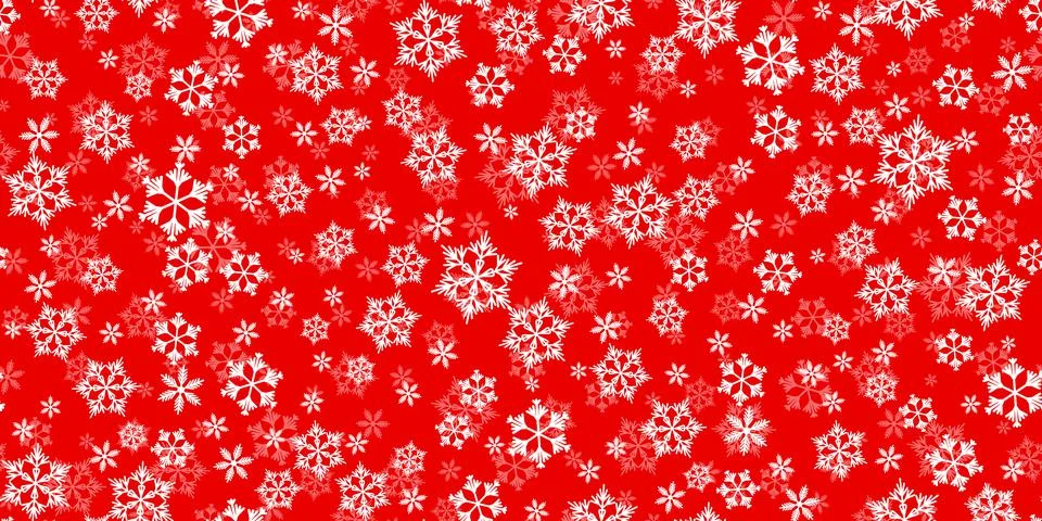 Winter seamless pattern with white snowflakes on red background. Vector Illustrazione stock