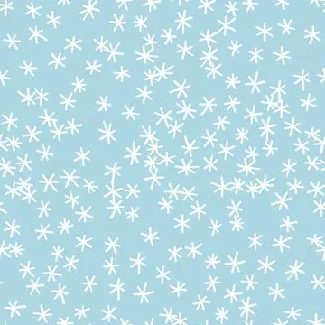Winter seamless pattern with white snowflakes on blue background. Vector Stock Illustration
