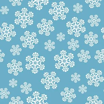 Winter seamless pattern with white snowflakes on blue background. Vector 库存插图