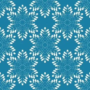 Winter seamless pattern with white snowflakes on blue background. Vector 库存插图