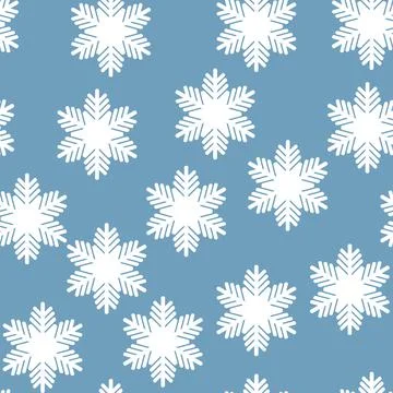 Winter seamless pattern with white snowflakes on blue background. Vector Stockillustratie