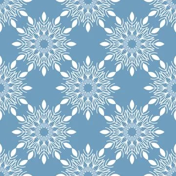 Winter seamless pattern with white snowflakes on blue background. Vector 스톡 일러스트