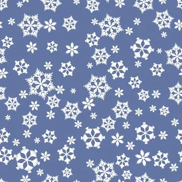 Winter seamless pattern with white snowflakes on blue background. Vector 库存插图