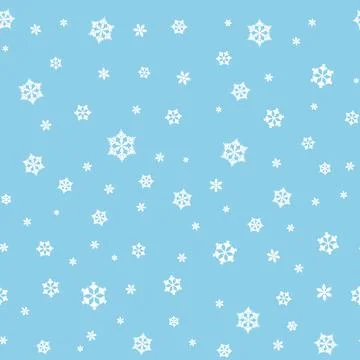 Winter seamless pattern with white snowflakes on blue background. Vector Stock Illustration