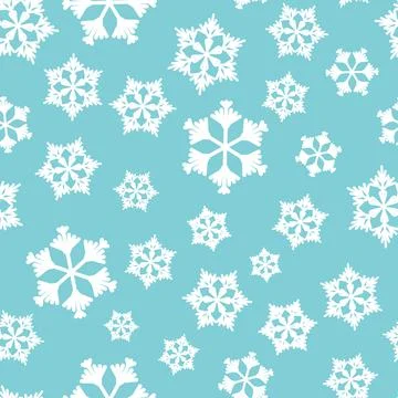 Winter seamless pattern with white snowflakes on blue background. Vector 库存插图