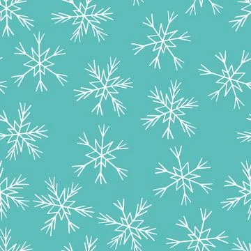 Winter seamless pattern with white snowflakes on blue background. Vector 스톡 일러스트