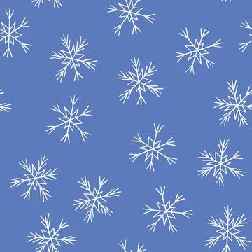 Winter seamless pattern with white snowflakes on blue background. Vector Stock Illustration