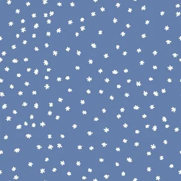 Winter seamless pattern with white snowflakes on blue background. Vector Stock Illustration