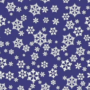 Winter seamless pattern with white snowflakes on blue background. Vector Stock Illustration