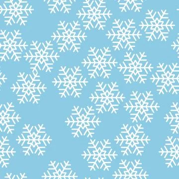 Winter seamless pattern with white snowflakes on blue background. Vector Stock Illustration