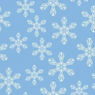 Winter seamless pattern with white snowflakes on blue background. Vector 库存插图