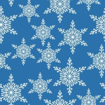 Winter seamless pattern with white snowflakes on blue background. Vector 스톡 일러스트