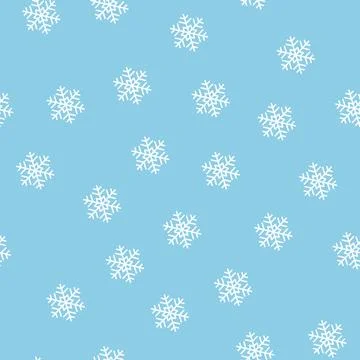 Winter seamless pattern with white snowflakes on blue background. Vector Stock Illustration