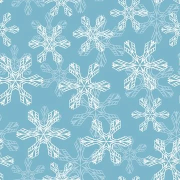 Winter seamless pattern with white snowflakes on blue background. Vector Stock Illustration