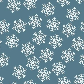 Winter seamless pattern with white snowflakes on blue background. Vector 库存插图