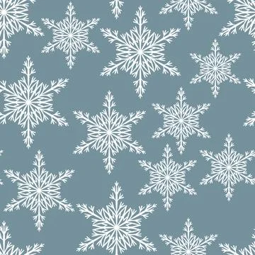 Winter seamless pattern with white snowflakes on blue background. Vector 스톡 일러스트
