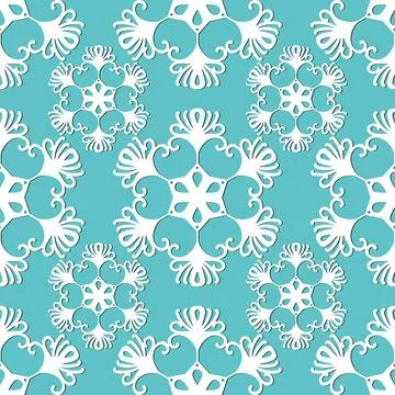 Winter seamless pattern with white snowflakes on blue background. Vector Stock Illustration
