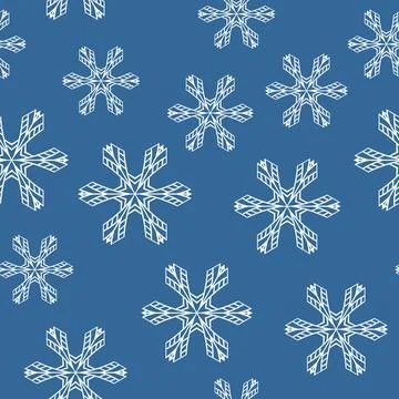 Winter seamless pattern with white snowflakes on blue background. Vector Stockillustratie