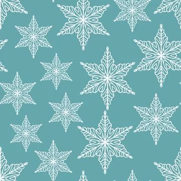 Winter seamless pattern with white snowflakes on blue background. Vector 스톡 일러스트