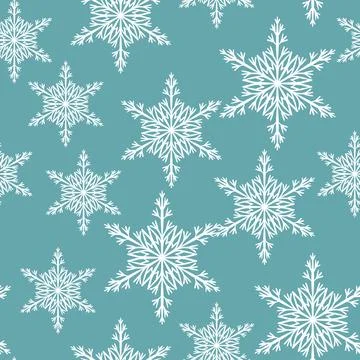 Winter seamless pattern with white snowflakes on blue background. Vector Illustrazione stock