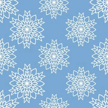 Winter seamless pattern with white snowflakes on blue background. Vector Stock Illustration