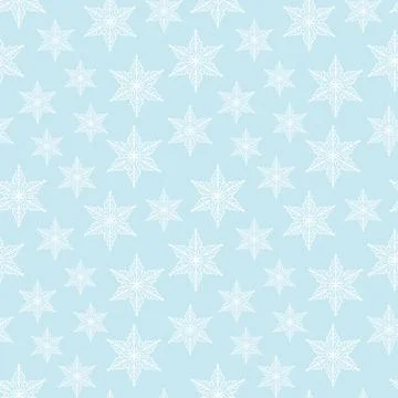 Winter seamless pattern with white snowflakes on blue background. Vector Illustrazione stock