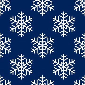 Winter seamless pattern with white snowflakes on blue background. Vector Stock Illustration
