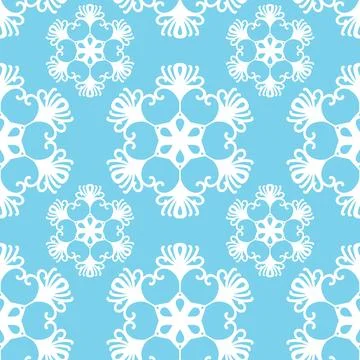 Winter seamless pattern with white snowflakes on blue background. Vector Stock Illustration