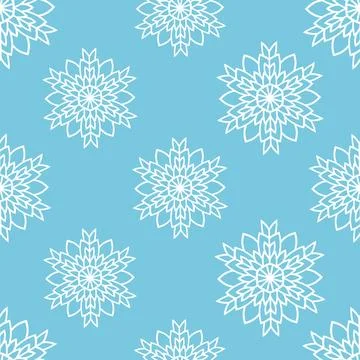 Winter seamless pattern with white snowflakes on blue background. Vector 스톡 일러스트