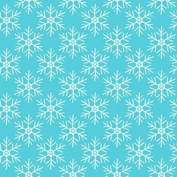 Winter seamless pattern with white snowflakes on blue background. Vector Stock Illustration