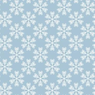 Winter seamless pattern with white snowflakes on blue background. Vector Stock Illustration