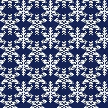 Winter seamless pattern with white snowflakes on blue background. Vector Stock Illustration