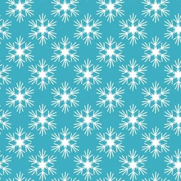 Winter seamless pattern with white snowflakes on blue background. Vector 库存插图