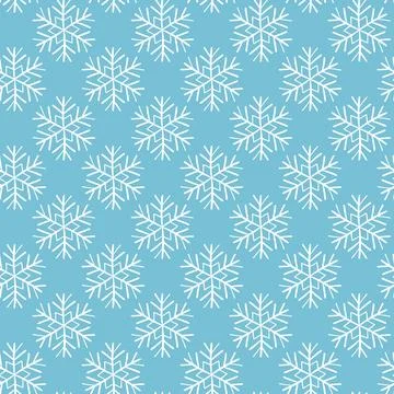 Winter seamless pattern with white snowflakes on blue background. Vector Stock Illustration