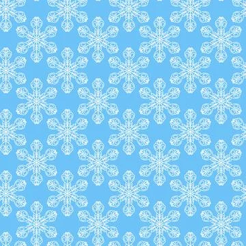 Winter seamless pattern with white snowflakes on blue background. Vector Stock Illustration