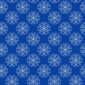 Winter seamless pattern with white snowflakes on blue background. Vector Stock Illustration