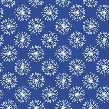 Winter seamless pattern with white snowflakes on blue background. Vector Stock Illustration