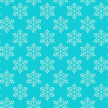 Winter seamless pattern with white snowflakes on blue background. Vector Stock Illustration