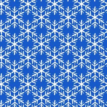 Winter seamless pattern with white snowflakes on blue background. Vector 스톡 일러스트