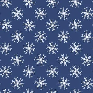 Winter seamless pattern with white snowflakes on blue background. Vector 库存插图