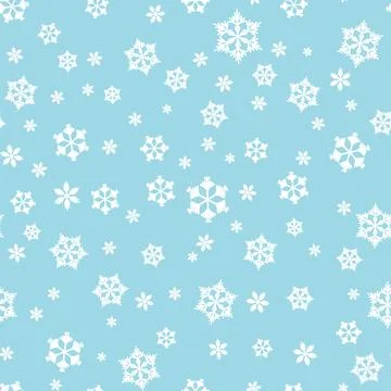 Winter seamless pattern with white snowflakes on blue background. Vector Stockillustratie